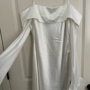 Off-Shoulder White Satin Dress